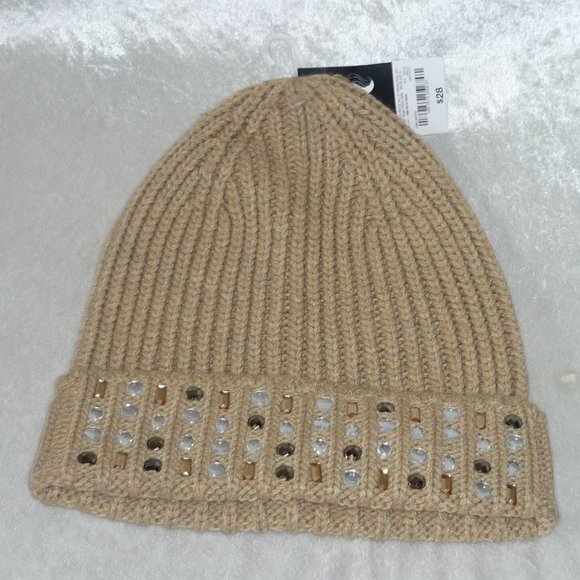 Mixit Women's Jeweled Cuffed Beanie Hat Solid One Size NEW - Picture 3 of 4